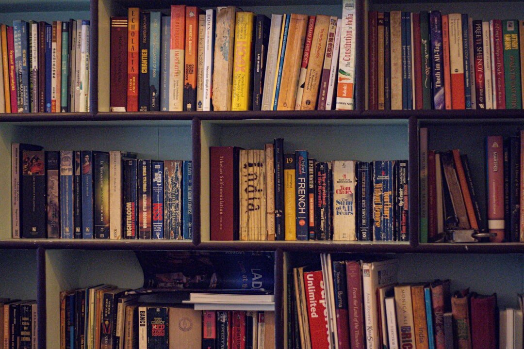 bookshelf with mystery novels